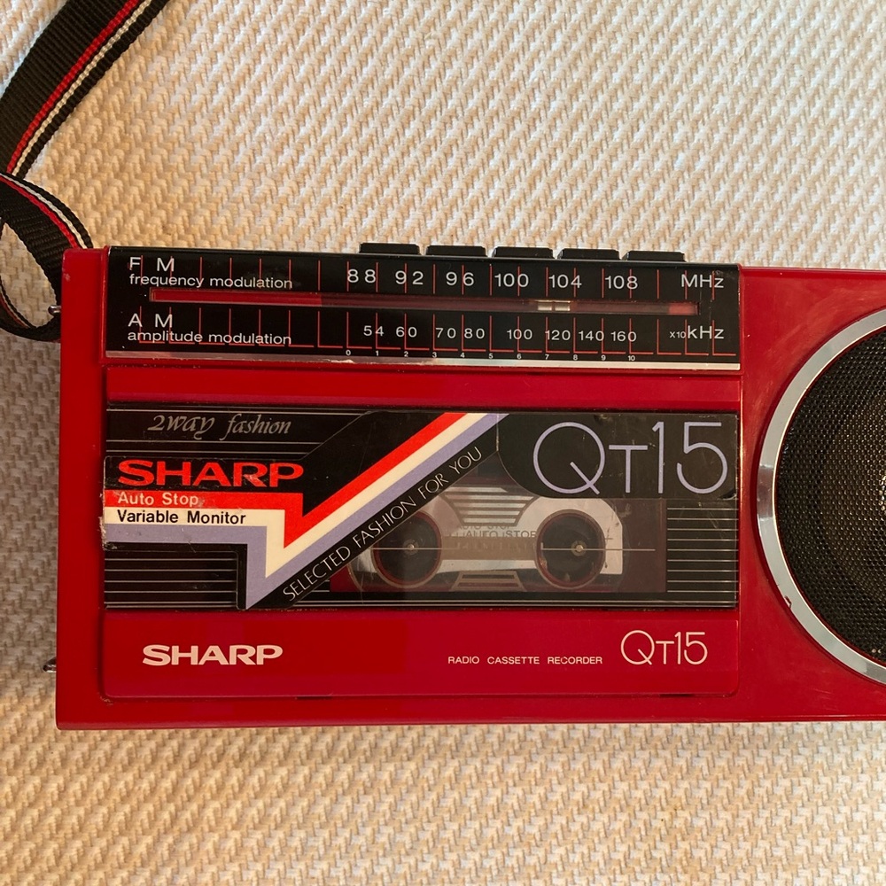 Vintage Mid-1980s Sharp Red Boombox Model Qt15R - AM/FM Cassette Player